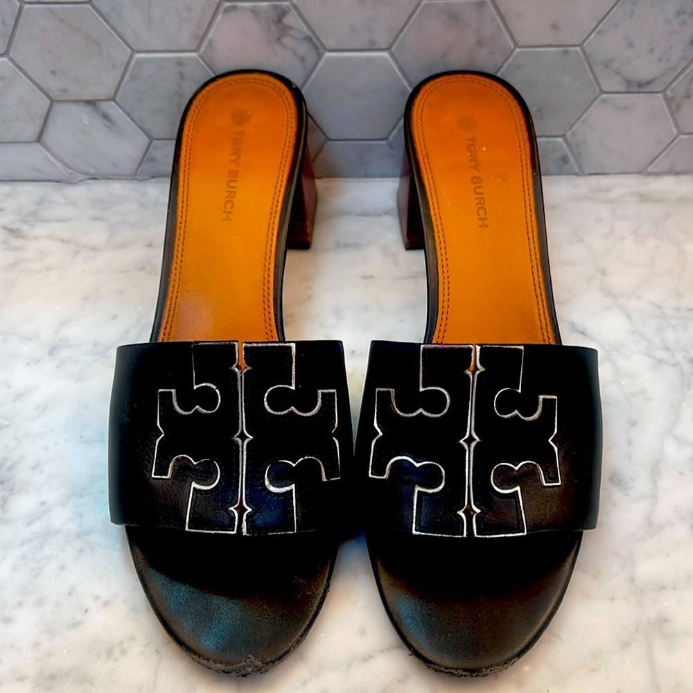 Tory Burch Black Block-heeled Sandals. 10M